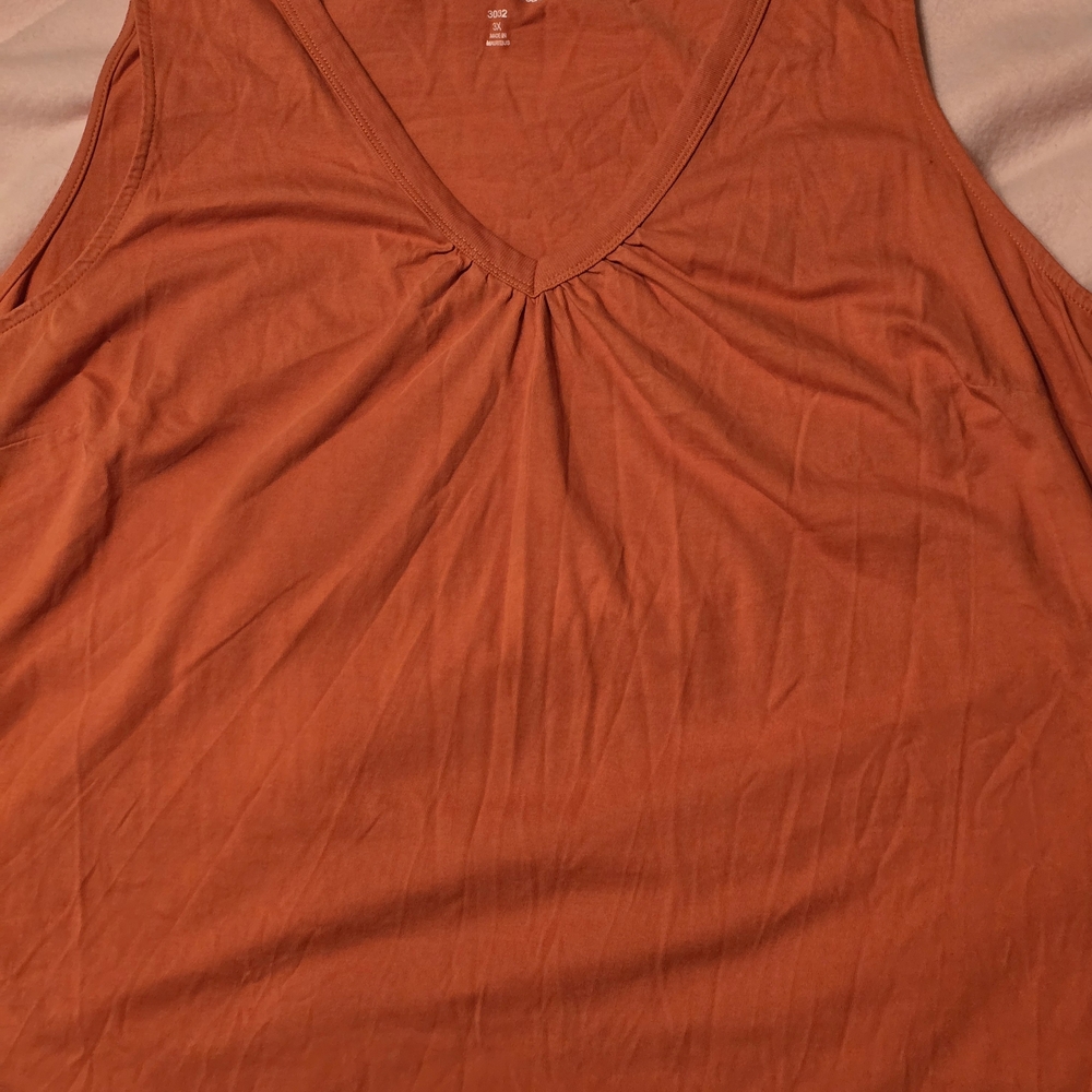 Woman Within Tunic Length Orange Ruched V-Neck Tank Top